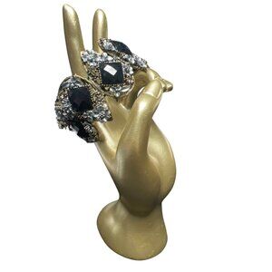 Black checkerboard rhinestone bracelet on bronze wire